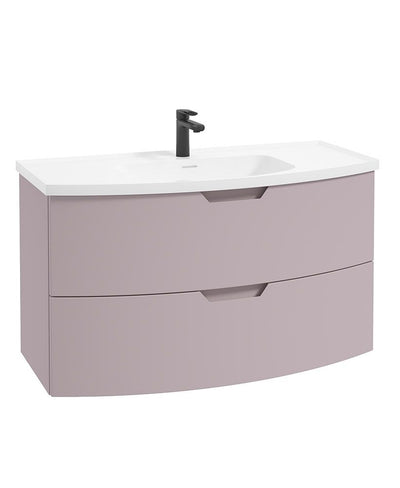 Arc Wall Hung 100Cm Two Drawer Unit Matt Cashmere Pink & Gloss Basin