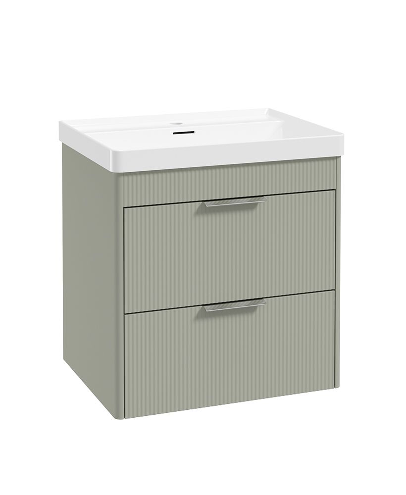 Reed Wall Hung 60Cm Two Drawer Vanity Unit Lakeside Sage & Basin- Chrome Handles