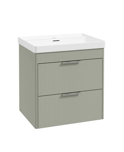 Reed Wall Hung 60Cm Two Drawer Vanity Unit Lakeside Sage & Basin- Chrome Handles