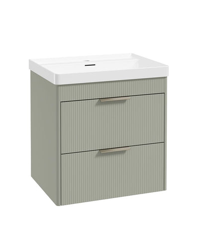 Reed Wall Hung 60Cm Two Drawer Vanity Unit Lakeside Sage & Basin- Brushed Nickel Handles