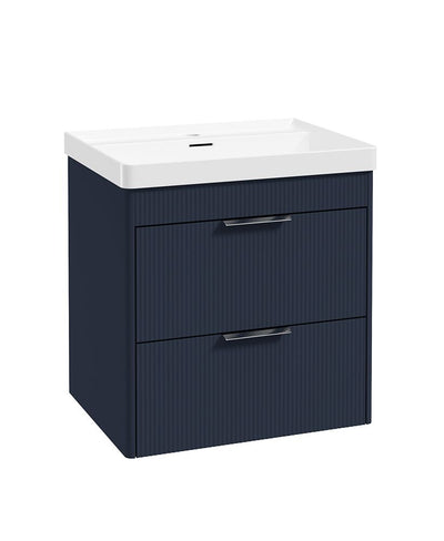 Reed Wall Hung 60Cm Two Drawer Vanity Unit Cobalt Night & Basin - Chrome Handles