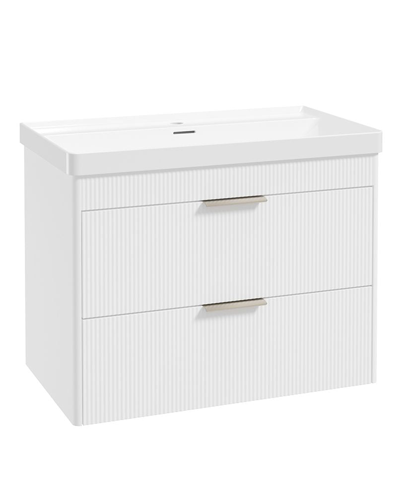Reed Wall Hung 80Cm Two Drawer Vanity Unit Lakeshore Lily & Basin - Brushed Nickel Handles