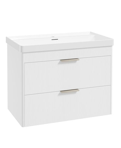 Reed Wall Hung 80Cm Two Drawer Vanity Unit Lakeshore Lily & Basin - Brushed Nickel Handles