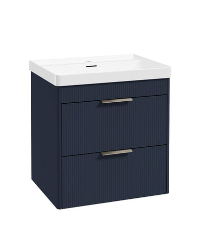 Reed Wall Hung 60Cm Two Drawer Vanity Unit Cobalt Night & Basin - Brushed Nickel Handles