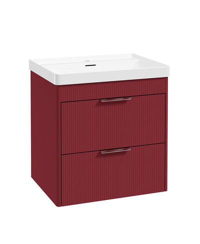 Reed Wall Hung 60Cm Two Drawer Vanity Unit Ruby Fern & Basin - Chrome Handles