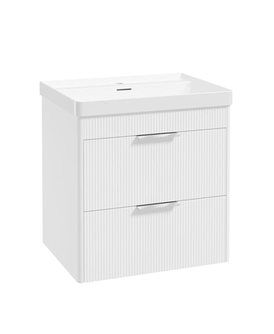 Reed Wall Hung 60Cm Two Drawer Vanity Unit Lakeshore Lily & Basin - Chrome Handles