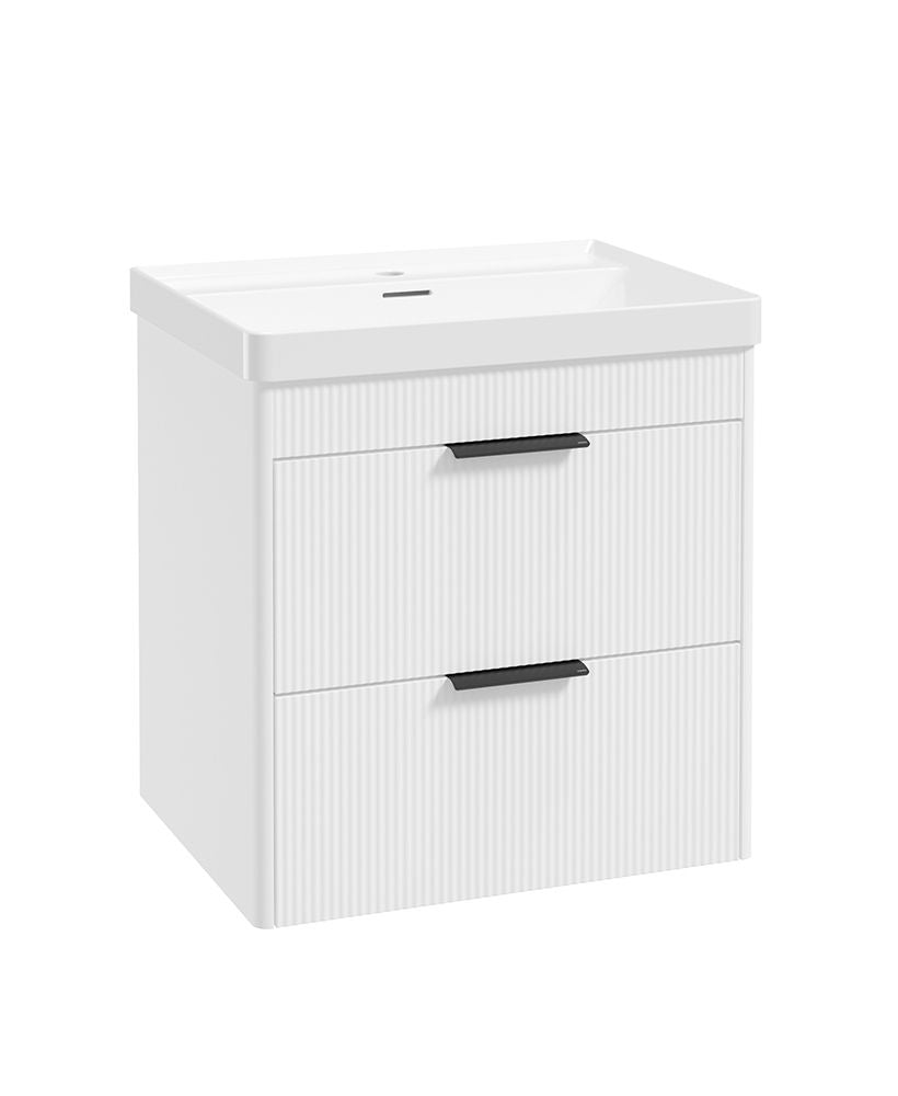 Reed Wall Hung 60Cm Two Drawer Vanity Unit Lakeshore Lily & Basin - Matt Black Handles