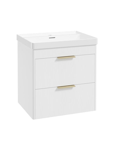 Reed Wall Hung 60Cm Two Drawer Vanity Unit Lakeshore Lily & Basin - Brushed Gold Handles