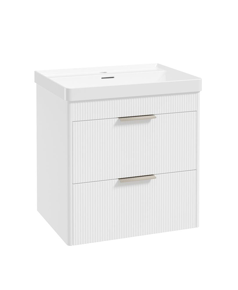 Reed Wall Hung 60Cm Two Drawer Vanity Unit Lakeshore Lily & Basin - Brushed Nickel Handles