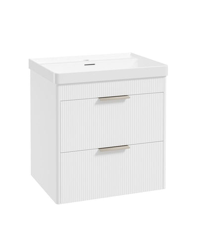 Reed Wall Hung 60Cm Two Drawer Vanity Unit Lakeshore Lily & Basin - Brushed Nickel Handles