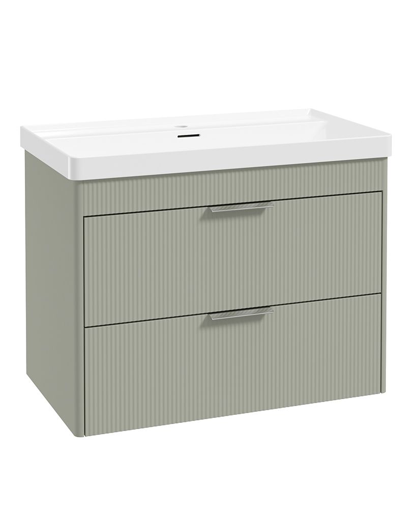Reed 80Cm Wall Hung Two Drawer Vanity Unit Lakeside Sage & Basin - Chrome Handles
