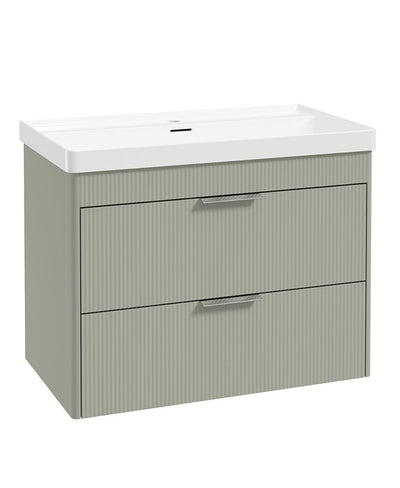 Reed 80Cm Wall Hung Two Drawer Vanity Unit Lakeside Sage & Basin - Chrome Handles