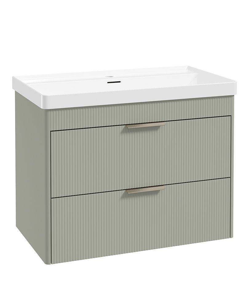 Reed 80Cm Wall Hung Two Drawer Vanity Unit Lakeside Sage & Basin - Brushed Nickel Handles