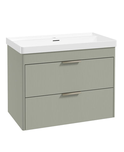 Reed 80Cm Wall Hung Two Drawer Vanity Unit Lakeside Sage & Basin - Brushed Nickel Handles