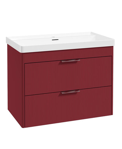 Reed Wall Hung 80Cm Two Drawer Vanity Unit Ruby Fern & Basin - Chrome Handles