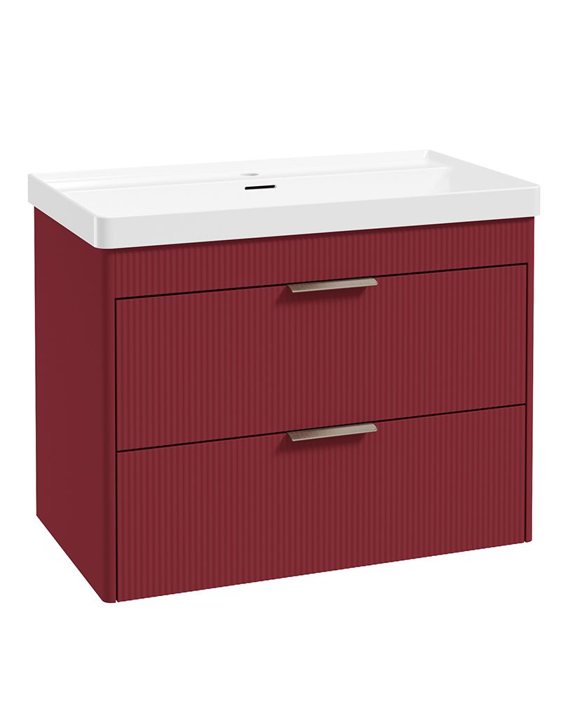 Reed Wall Hung 80Cm Two Drawer Vanity Unit Ruby Fern & Basin - Brushed Nickel Handles