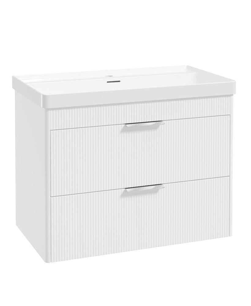 Reed Wall Hung 80Cm Two Drawer Vanity Unit Lakeshore Lily & Basin - Chrome Handles