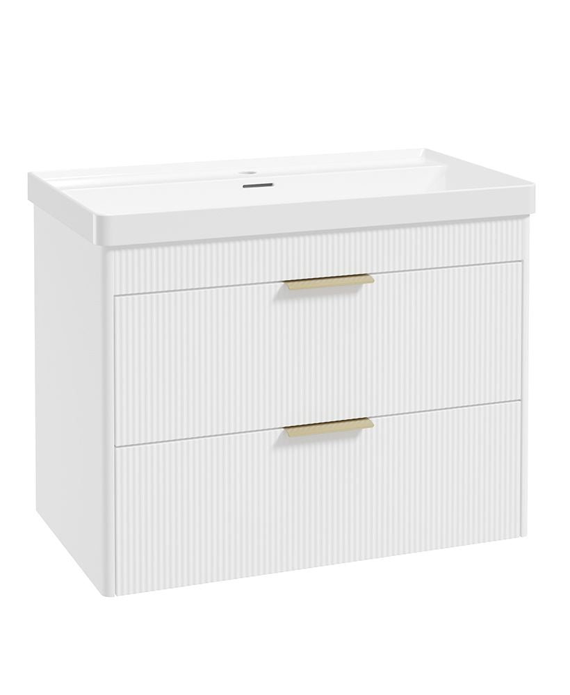 Reed Wall Hung 80Cm Two Drawer Vanity Unit Lakeshore Lily & Basin - Brushed Gold Handles