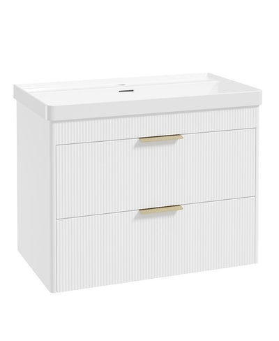 Reed Wall Hung 80Cm Two Drawer Vanity Unit Lakeshore Lily & Basin - Brushed Gold Handles