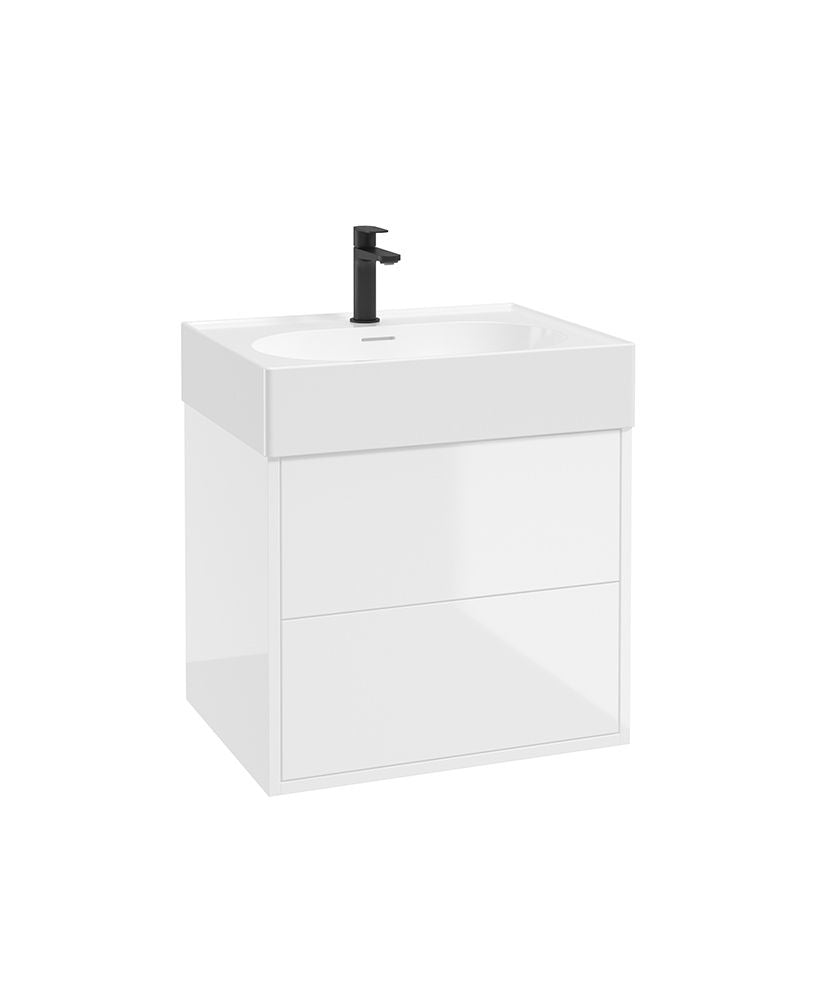 Living Pulse Wall Hung 60Cm Two Drawer Unit Gloss White & Basin