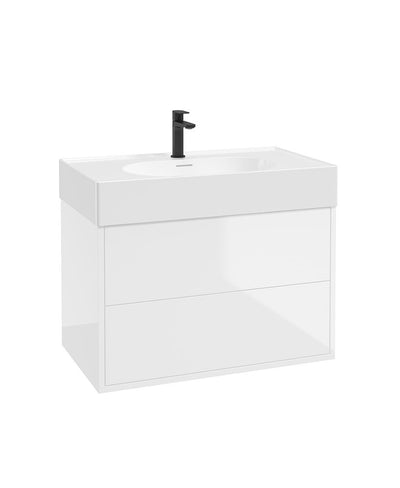 Living Pulse Wall Hung 80Cm Two Drawer Unit Gloss White & Basin
