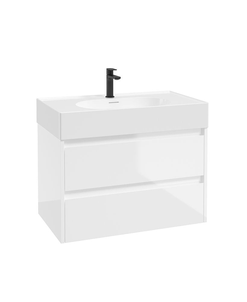 Living Apex Wall Hung 80Cm Two Drawer Unit Gloss White & Basin