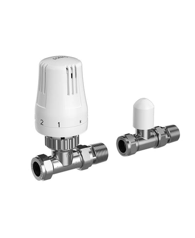Sonas Thermostatic Straight Radiator Valve & Lockshield Set White