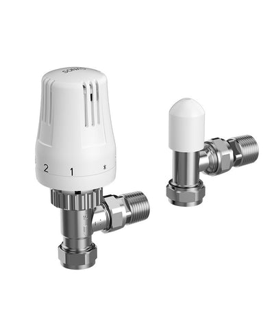 Sonas Thermostatic Angled Radiator Valve & Lockshield Set White