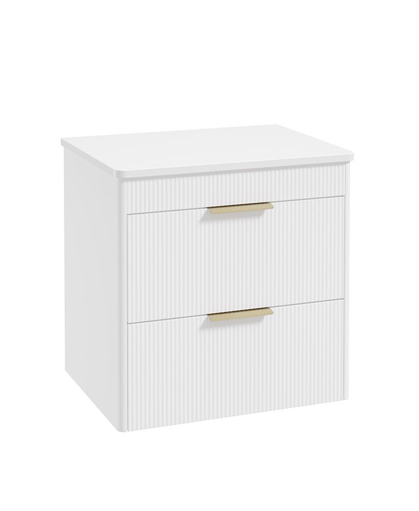 Reed Wall Hung 60Cm Two Drawer Countertop Vanity Unit Lakeshore Lily - Brushed Gold Handles