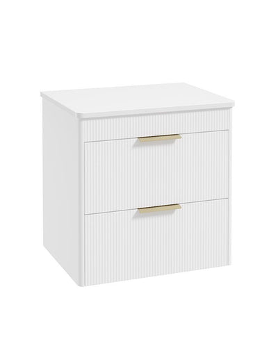 Reed Wall Hung 60Cm Two Drawer Countertop Vanity Unit Lakeshore Lily - Brushed Gold Handles