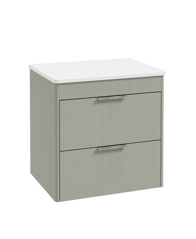 Reed Wall Hung 60Cm Two Drawer Countertop Vanity Unit Lakeside Sage- Chrome Handles