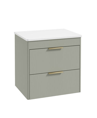Reed Wall Hung 60Cm Two Drawer Countertop Vanity Unit Lakeside Sage- Matt Black Handles