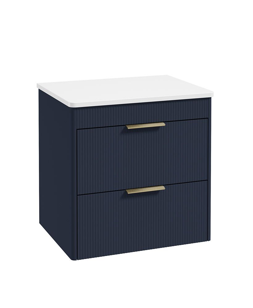 Reed Wall Hung 60Cm Two Drawer Countertop Vanity Unit Cobalt Night - Brushed Gold Handles