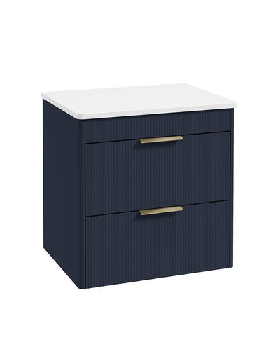 Reed Wall Hung 60Cm Two Drawer Countertop Vanity Unit Cobalt Night - Brushed Gold Handles