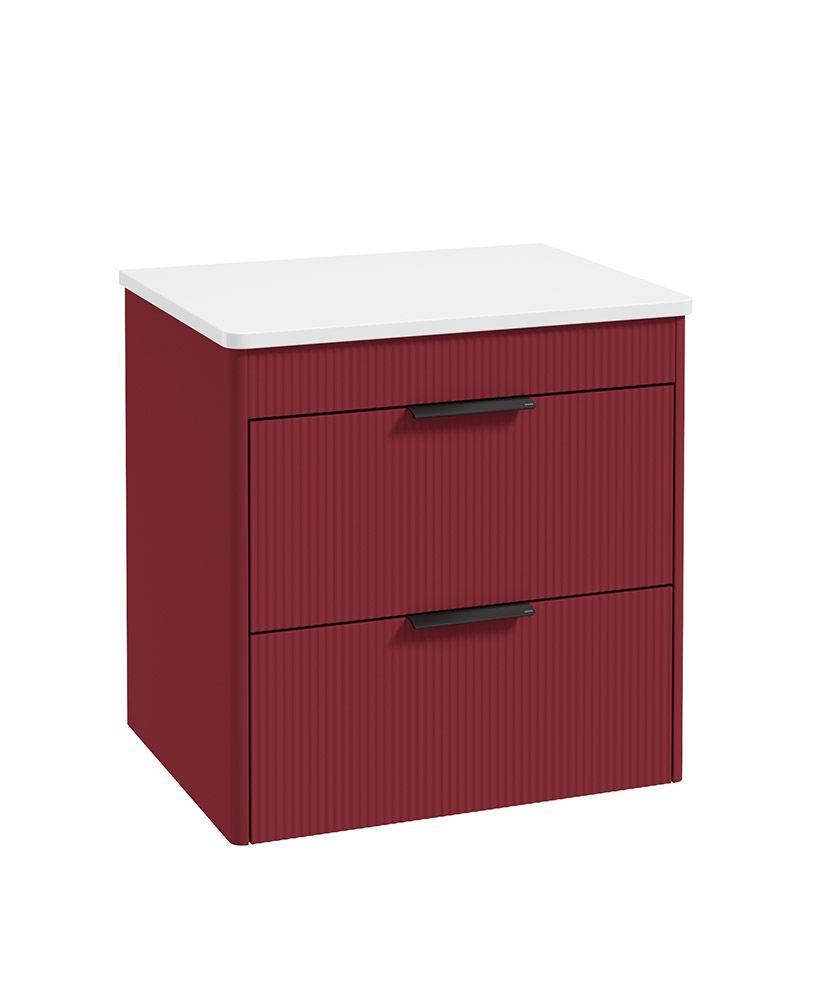 Reed Wall Hung 60Cm Two Drawer Countertop Vanity Unit Ruby Fern - Matt Black Handles