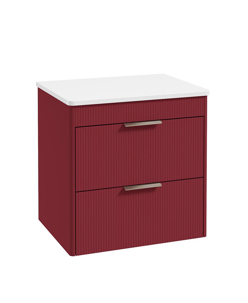 Reed Wall Hung 60Cm Two Drawer Countertop Vanity Unit Ruby Fern - Brushed Nickel Handles