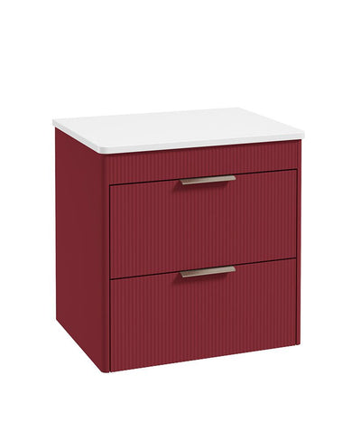 Reed Wall Hung 60Cm Two Drawer Countertop Vanity Unit Ruby Fern - Brushed Nickel Handles