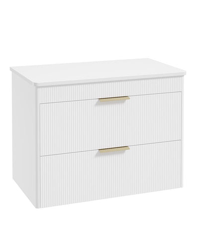 Reed Wall Hung 80Cm Two Drawer Countertop Vanity Unit Lakeshore Lily - Brushed Gold Handles