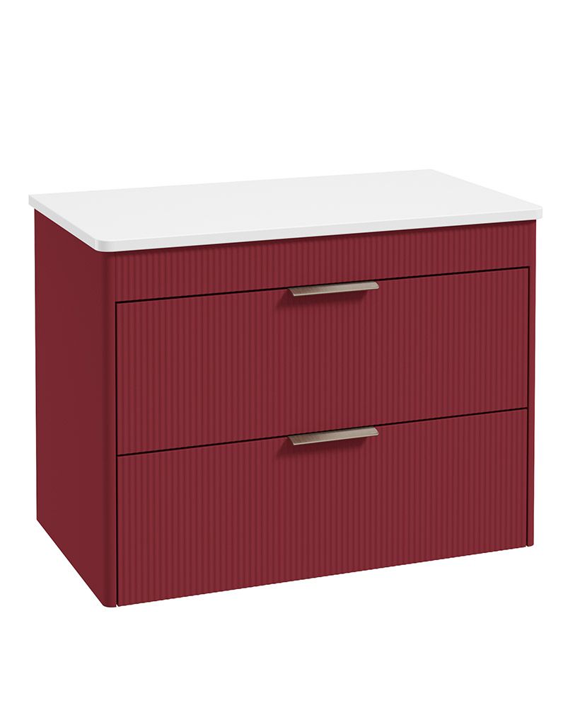 Reed Wall Hung 80Cm Two Drawer Countertop Vanity Unit Ruby Fern - Brushed Nickel Handles