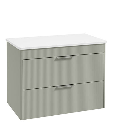 Reed 80Cm Wall Hung Two Drawer Countertop Vanity Unit Lakeside Sage - Chrome Handles