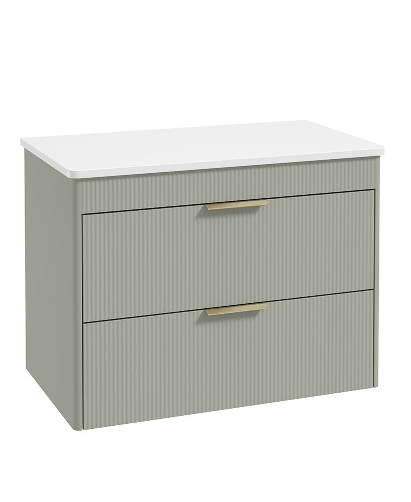 Reed 80Cm Wall Hung Two Drawer Countertop Vanity Unit Lakeside Sage - Brushed Gold Handles