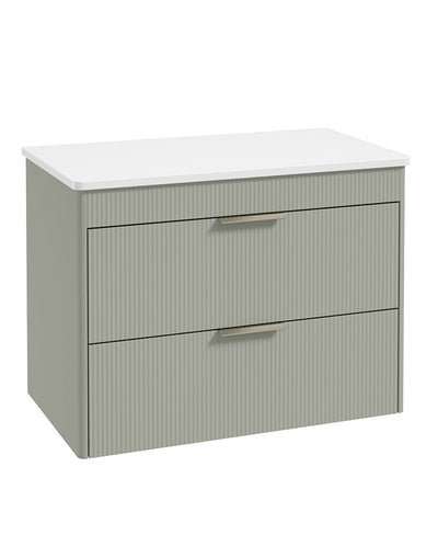 Reed 80Cm Wall Hung Two Drawer Countertop Vanity Unit Lakeside Sage - Brushed Nickel Handles