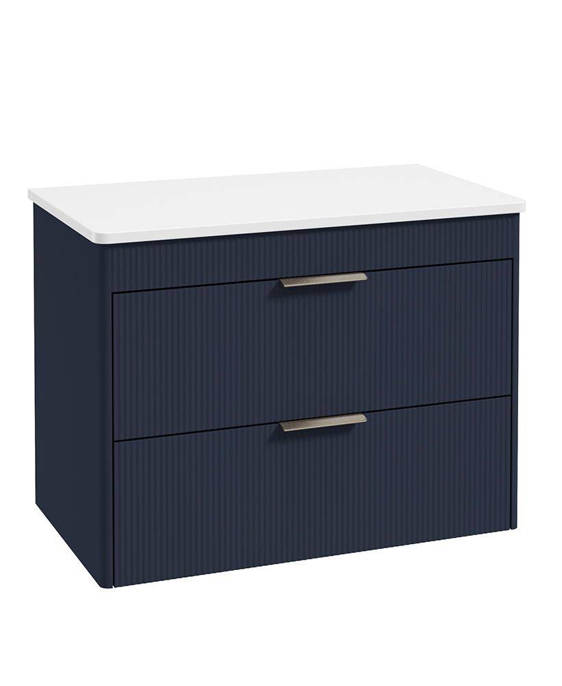 Reed 80Cm Wall Hung Two Drawer Countertop Vanity Unit Cobalt Night - Brushed Nickel Handles