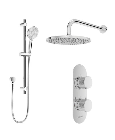 Alita Knurled Shower Set 1 & Wall Mounted Fixed Head Chrome