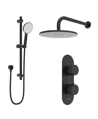 Alita Knurled Shower Set 1 & Wall Mounted Fixed Head Matt Black