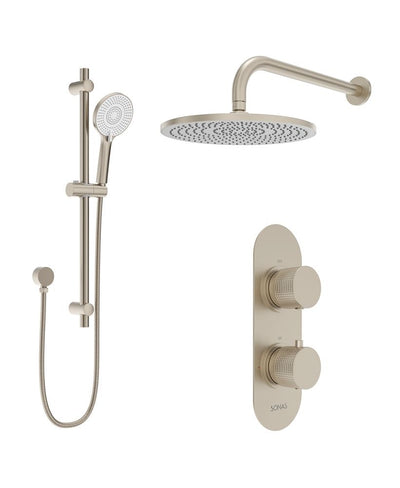 Alita Knurled Shower Set 1 & Wall Mounted Fixed Head Brushed Nickel