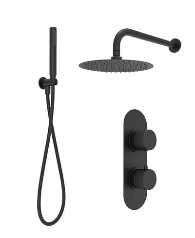 Alita Knurled Shower Set 2 & Wall Mounted Fixed Head Matt Black