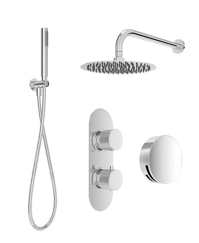 Alita Knurled Bath Set 3 & Wall Mounted Fixed Head Chrome