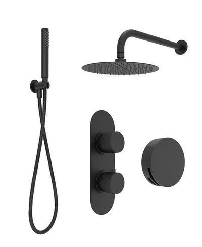 Alita Knurled Bath Set 3 & Wall Mounted Fixed Head Matt Black