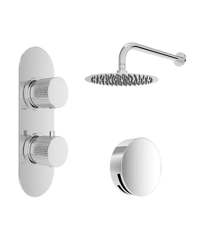 Alita Knurled Bath Set 4 & Wall Mounted Fixed Head Chrome